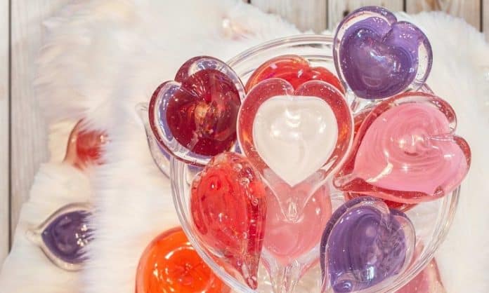 custom glass hearts at wimberly glassworks