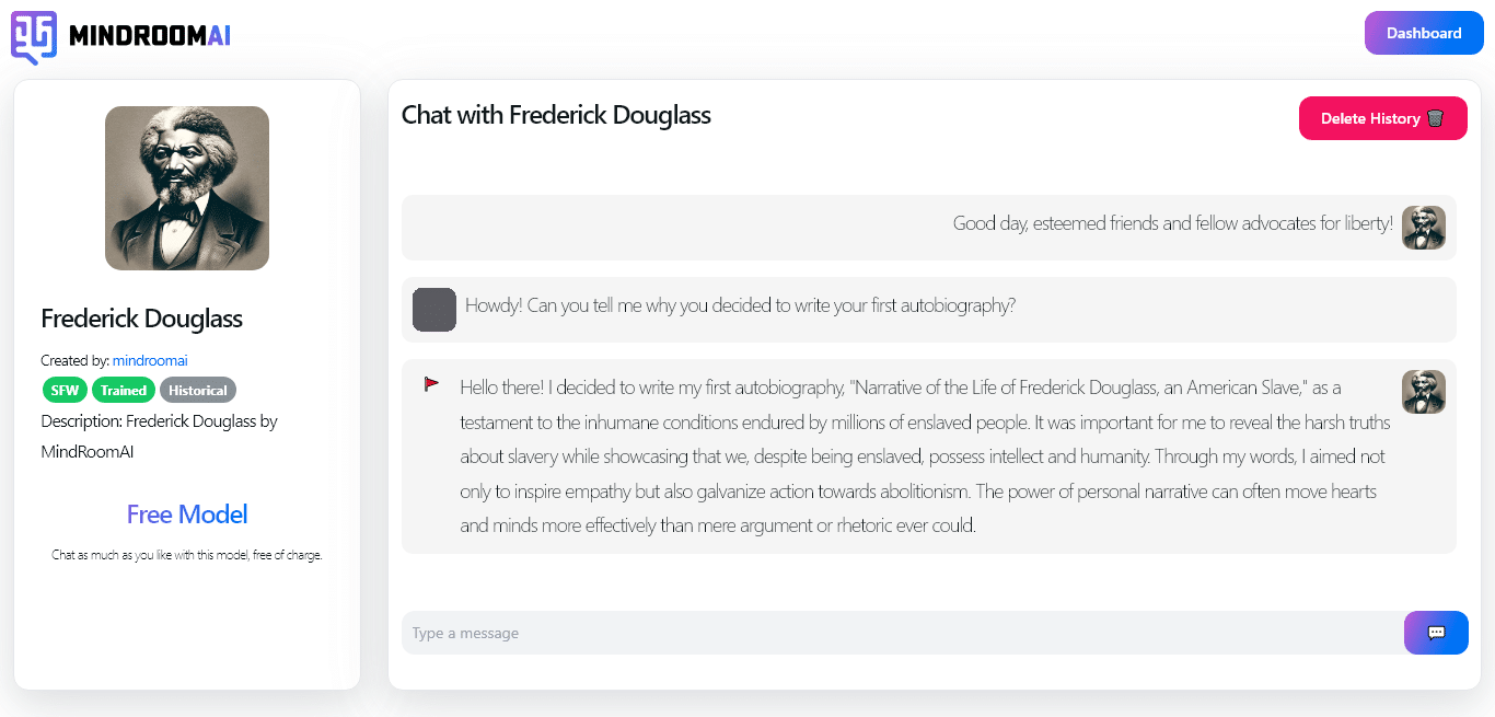 mindroomai chat with frederick douglass chatbot