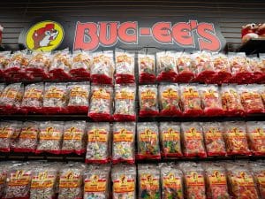 Texas A&M Buc-ee's wall of snacks